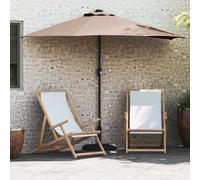 Garden Parasol Taupe 294x150cm Poly/Steel Solar LED Collapsible Manual Crank Pro