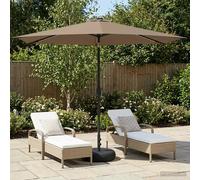 Garden Parasol Taupe 3x3m Polyester Solar LED Tilt Canopy with Heavy Base 40kgs