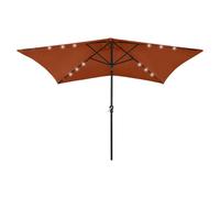vidaXL Garden Parasol with LEDs and Steel Pole Outdoor Umbrella Terracotta
