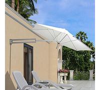 Garden Parasol Umbrella Wall-Mounted Outdoor Metal Pole Cm Solar Sand Recreation (White Without)