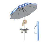 Garden Parasol UPF 50+ Sun Protection 30° Double-Side Tilt, Blue + White
