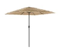 Garden Parasol Brown 248x248x248cm 100% Polyester Steel Pole LED Straw Top Crank