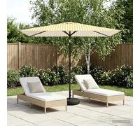 Garden Parasol Yellow White 2.9x1.9m Polyester Solar LED Tilt Sandbag Base Plus