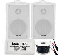Garden Party BBQ Outdoor Speaker Kit Wireless Mini Stereo Amp & 2 White Speakers
