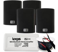 Garden Party BBQ Outdoor Speaker Kit - Wireless Mini Stereo Amp & 4x 4" 70W Black Speakers