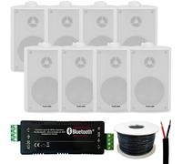 Garden Party BBQ Outdoor Speaker Kit Wireless Mini Stereo Amp & 8 White Speakers