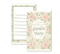 Garden Party Invitations with Vintage Floral Design on Cream Background - 10-Pack Premium Cards for Kids Birthday, Summer Celebrations, Bridal Showers & Outdoor Events, Elegant Stationery with Pink