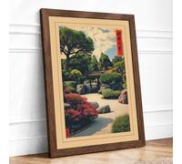 Garden Path at Dayspring Japandi Framed Wall Art Print A2 (59.4×42cm) Walnut, Wall Decor for Living Room, Bedroom, Office & Home, Ready to Hang, Art Gift