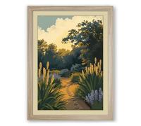 Garden Path at Golden Hour Botanical Framed Wall Art Print A3 (42×29.7cm) Oak, Wall Decor for Living Room, Bedroom, Office & Home, Ready to Hang, Art Gift