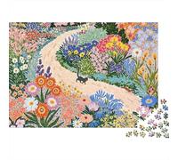Garden Path Cat Walk 1000 Pieces Puzzles Beautiful View Floral Pathway Decoration Puzzle Educational Game for Men And Women Challenging Jigsaw Jigsaw Puzzles for Adults 52x38cm/1000pcs