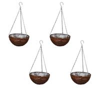 Garden Patio Hanging Willow Basket Flower Planter with Chain / Liner 4 pcs