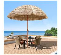 Garden Patio Thatch 2m Large Beach Umbrella, Tilting Outdoor Hawaiian Straw, Protection 50+, Natural Color, Without Base