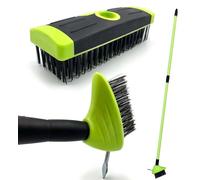Garden Patio Weed Remover Tool Weed Brush, 2 in 1 Telescopic Extendable Handle, Wire Broom & Scraper, Patios Paving Brush, Outdoor Moss Algae Cleaning And Driveway (Green/Black)
