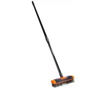 Garden Patio Weed Remover Tool Weed Brush, 2 in 1 Telescopic Extendable Handle, Wire Broom & Scraper, Patios Paving Brush, Outdoor Moss Algae Cleaning And Driveway (Orange/Black)