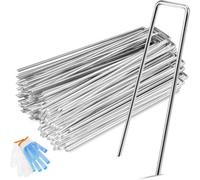 Garden Pegs 100 X 6''/150mm U-Shaped Multi-Purpose Galvanised Steel Garden Securing Pegs