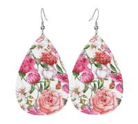 Garden Peony Piercing Teardrop Earrings Set Trendy Faux Leather For Women Girls Birthday Xmas Jewelry Gift