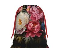 Garden Peony Print Drawstring Present Bag Wrapping Reusable Bag Present Wrap Bags for Christmas
