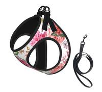 Garden Peony Print Pet Leash Vest Soft Adjustable Step in Puppy Vest Outdoor Walking with Leash