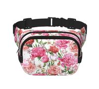 Garden Peony Print Unisex Square Double Layer Waist Bag Trendy Crossbody Fanny Pack Travel Workouts, Black, One Size