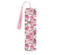 Garden Peony -Print Wooden Bookmarks with Tassel for Readers and Book Lovers - Artistic Handmade Gifts for Teachers Colleagues Office Desk Decor.