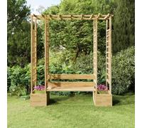 Garden Pergola Made of Solid Pine Wood Green Impregnated with Bench and Two Planters 230 x 60 x 198 cm for Roses, Climbing Plants, Clematis, Ivy