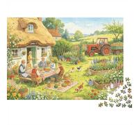 Garden Picnic Jigsaw Puzzles 1000 Piece Recyclable Farm Cottage Puzzle for Elderly Educational Game Decompression Ideal for Holiday Blessings Gift 52x38cm/1000pcs