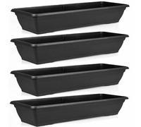 Set Of 4 Large 72cm Black Garden Plastic Trough Balcony Planter Window Plant Box