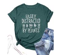 Garden Plant Shirt for Women Easily Distracted by Plants Graphic Tees Gardening Plant Lover Gifts Blouse Tops, Darkgreen, M