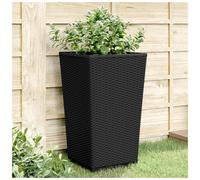 Garden Planter 2pcs Black 32.5x32.5x57cm PP Rattan Effect Outdoor Pots for Patio