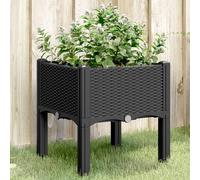 Garden Planter Black 40x40x42 cm Polypropylene Rattan Look Elevated Legs Patio