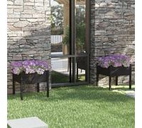 Garden Planter Box Solid Pinewood Black 70x70x70 cm Square Outdoor Deep Twin 2pc