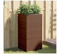 Garden Planter Brown 40x40x80 cm PE Rattan Steel Frame Outdoor Planter LargeBox