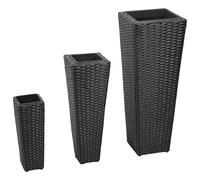vidaXL Garden Raised Beds 3 pcs Poly Rattan Black