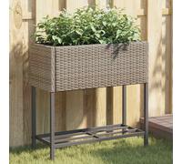 Garden Planter Grey 70x28x70cm PE Rattan Powder-Coated Steel with Shelf Outdoor