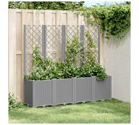 Garden Planter Light Grey 160x40x140cm PP Rattan Trellis Modular 4 Boxes Outdoor