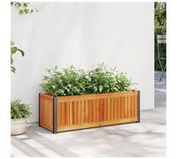 Garden Planter Natural Acacia Wood 80x30x27.5cm Powder-Coated Steel Frame Ideal