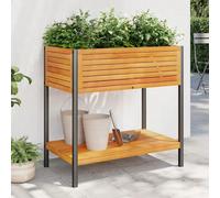 Garden Planter Natural Acacia Wood with Shelf & Steel Frame Outdoor 80x45x80 cm