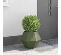 Garden Planter Olive Green 50x50x40cm Steel Rectangular Outdoor Durable Modern