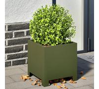 Garden Planter Olive Green Steel 30x30x30cm Elevated Square Plant Box 4cm Raised