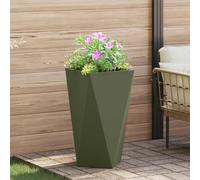 Garden Planter Olive Green Steel Rectangular 40x40x75cm Corrugated Outdoor Large