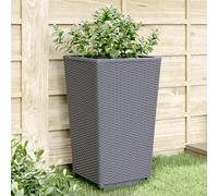 Garden Planter Set of 2 Grey 32.5x32.5x57cm Polypropylene Rattan Look Drainage.