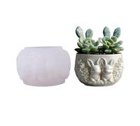 Garden Planter Silicone Mold for Handmade Resin Art Projects Rabbits Shaped Decorative Pots Crafting Set with Detailed Texture Relief Carving Flowerpot Mold