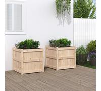 Garden Planter Solid Pine Wood Natural Pine 60x60x60 cm Outdoor Pair Set of 2pcs