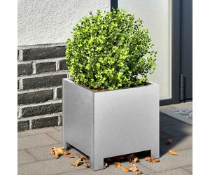Garden Planter Square 30x30x30cm Galvanized Steel Grey Raised No-Drain For Patio