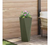 Garden Planter Steel Olive Green 30x30x75cm Rectangular Corrugated Outdoor Slim