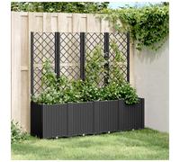Garden Planter w/ Trellis 160x40x140cm Black PP Rattan Modular 4-Box XL Planter