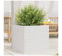Garden Planter White Solid Pinewood 50x50x45.5cm Raised Outdoor Flower Box Large