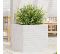 Garden Planter White Solid Pinewood 50x50x45.5cm Untreated Rustic Wood for Patio