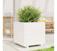 Garden Planter White Solid Pinewood 50x50x49.5 cm Square Raised Bed for Patio UK
