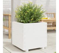 Garden Planter White Solid Pinewood 50x50x49.5cm Deep Square Plant Box ForPatio